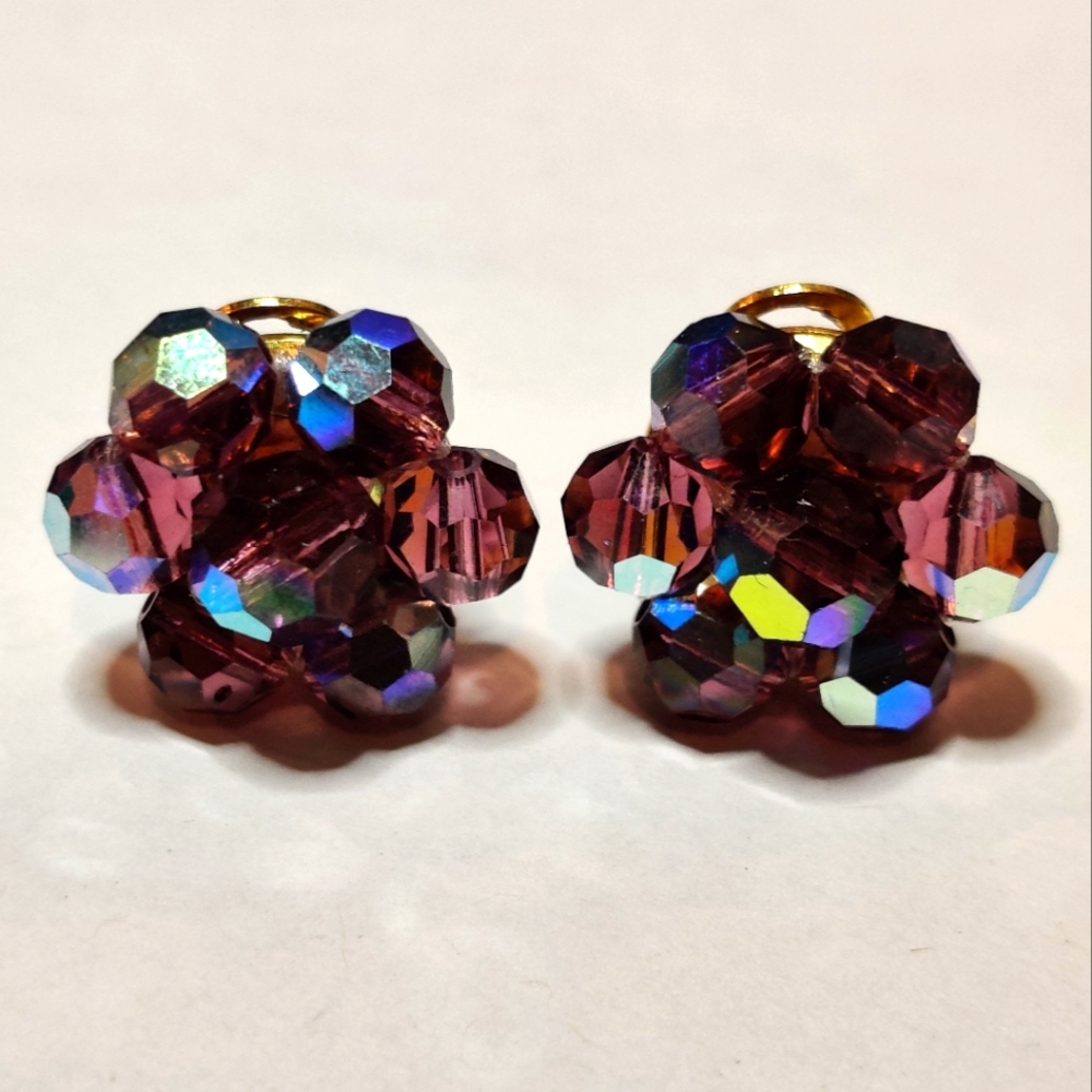 Vintage Amethyst purple crystal cluster earrings